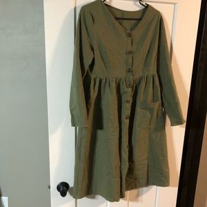 Army green button up dress